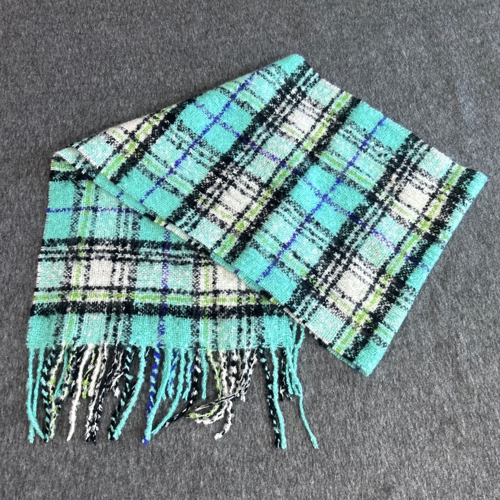 Joe Boxer Teal Plaid Knit Scarf Fringe Trim OSFM Acrylic Winter Accessory